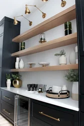 Wall shelves in the kitchen interior photo
