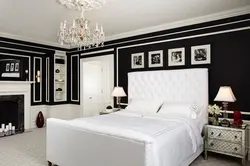 Bedroom interior in black and white photo