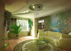 Living room design with photo wallpaper