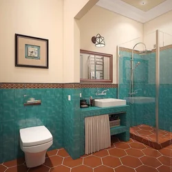 Bathroom design with wall painting and tiles photo design