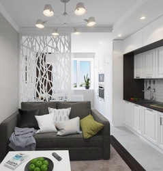 Design of a rectangular kitchen living room 20 m