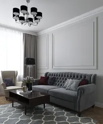 Interior with moldings on the walls in a modern living room interior