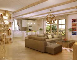 Kitchen living room in a country house design photo