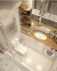 Bathroom Interior With Toilet And Small Washing Machine
