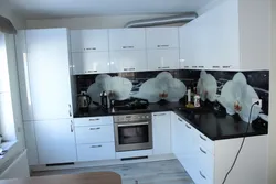 White Glossy Kitchen With Black Countertop Photo