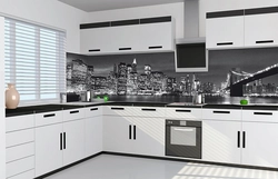 Кухня белая глянцавая з чорнай стальніцай фота