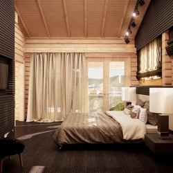 Bedroom in a house made of timber photo
