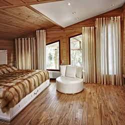 Bedroom in a house made of timber photo