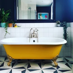 Yellow tiles in the bathroom photo design