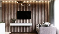 Interior slats on the wall photo in the living room interior