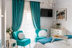 Turquoise Curtains In The Living Room Interior
