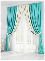 Turquoise curtains in the living room interior