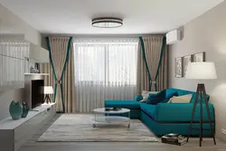 Turquoise Curtains In The Living Room Interior