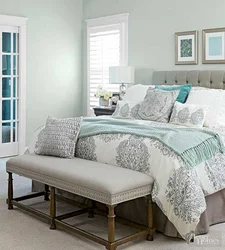 Mint gray bedroom interior