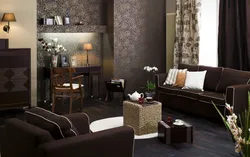 Wallpaper for brown furniture in the living room photo