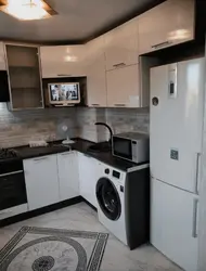 Kitchen 6 square meters design photo with refrigerator and washing machine