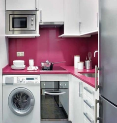 Kitchen 6 Square Meters Design Photo With Refrigerator And Washing Machine