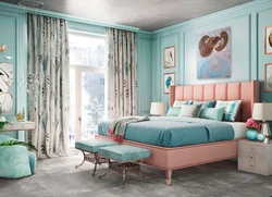 Color combination in the bedroom interior turquoise color