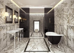 Дизайн ванной комнаты керамогранит под мрамор