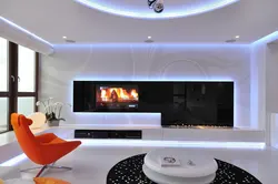 Wall With Fireplace And TV In The Living Room Interior
