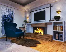 Wall with fireplace and TV in the living room interior