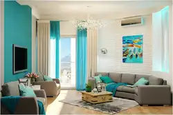 Интерьер гостиной в квартире в голубом цвете