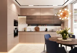 Beige kitchen interior with accents