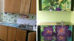 Covering the kitchen with self-adhesive film photo