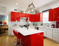 Kitchen in red colors design photo