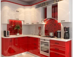 Kitchen in red colors design photo