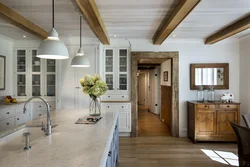 Kitchen design with wooden ceiling