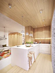 Kitchen design with wooden ceiling