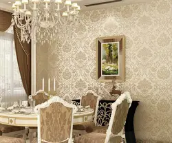 Wallpaper with monograms in the living room photo