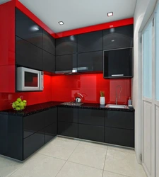 Red And Black Kitchen In The Interior Photo