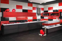 Red And Black Kitchen In The Interior Photo