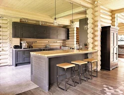 Дизайн кухни дома из бревна