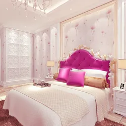 Bedroom interior if the wallpaper is pink