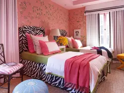 Bedroom Interior If The Wallpaper Is Pink