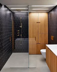 Design project of a bathroom with shower and bathtub and toilet