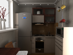 Design project of a kitchen with a refrigerator in Khrushchev