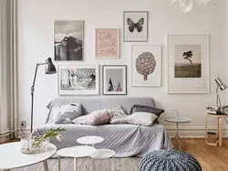 Photo on the wall in a modern bedroom interior