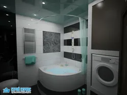 Дизайн ванной комнаты с угловой ванной и стиральной машиной
