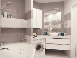 Bathroom design with corner bath and washing machine