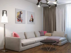 Living room design 18 sq m with corner sofa