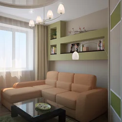 Living room design 18 sq m with corner sofa