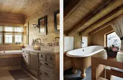 Walls in the bathroom in a wooden house photo