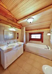 Walls In The Bathroom In A Wooden House Photo