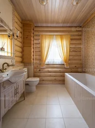 Walls in the bathroom in a wooden house photo