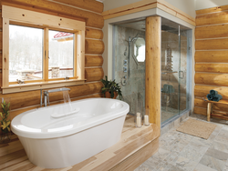 Walls in the bathroom in a wooden house photo