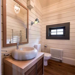 Walls In The Bathroom In A Wooden House Photo